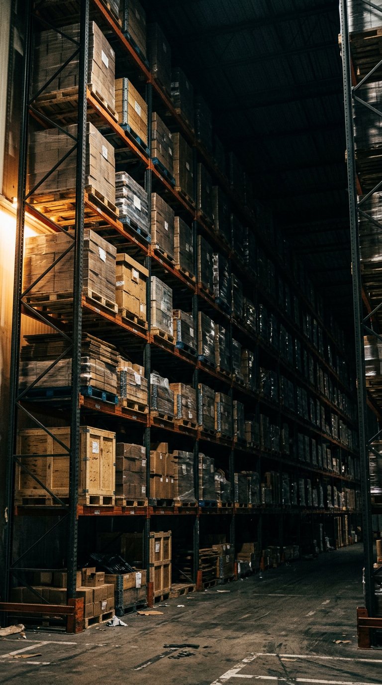 Hoge palletstellingen in dramatisch licht
